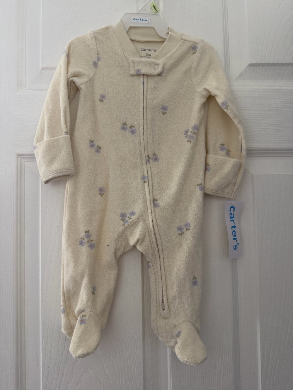 Carter's Cream Fleece Floral Footed One-Piece